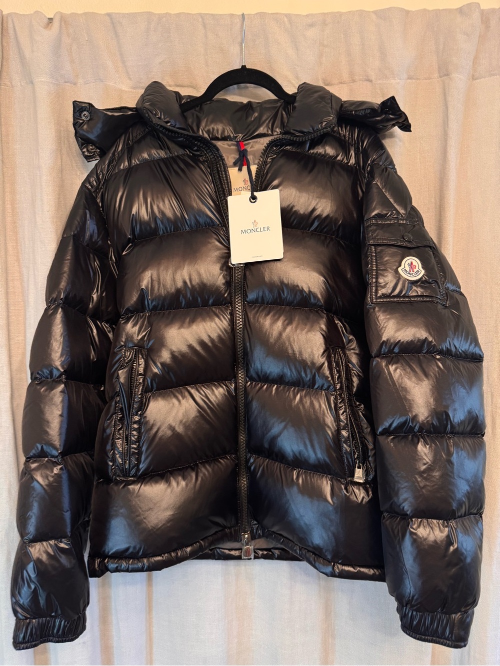 NWT Moncler Lobelia Giubbotto Down Jacket Coat Black Size 5 Shiny Puffer